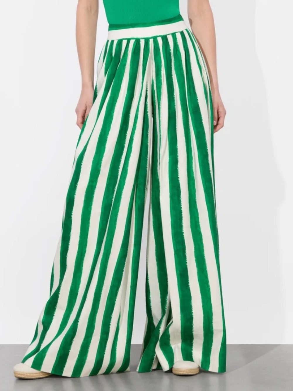 Alice + Olivia Samara Linen Pant Painted Stripe Emerald size 4 - Picture 2 of 15